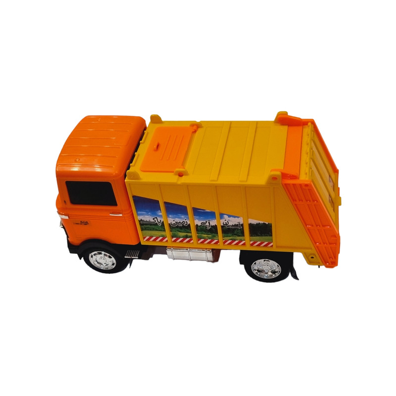 ماشین بازی مدل حمل زباله قدرتی با بدنه پلاستیکی، درب بازشو و طراحی شبیه نمونه واقعی
