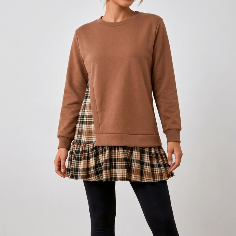 تونیک آستین بلند زنانه شین مدل Plaid Hem