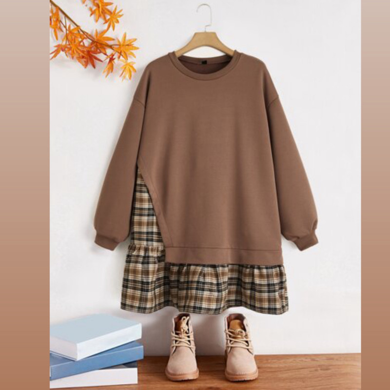 تونیک آستین بلند زنانه شین مدل Plaid Hem