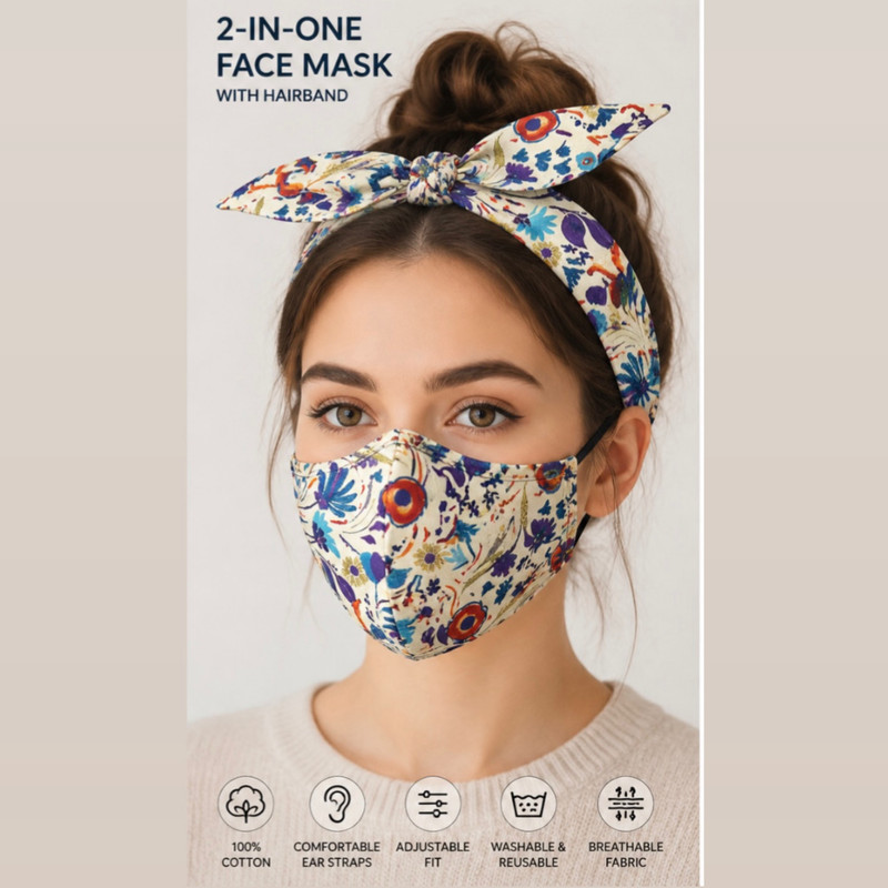 ماسک پارچه ای دو لایه آی ام مدل هدبندی بسته 2 عددی
