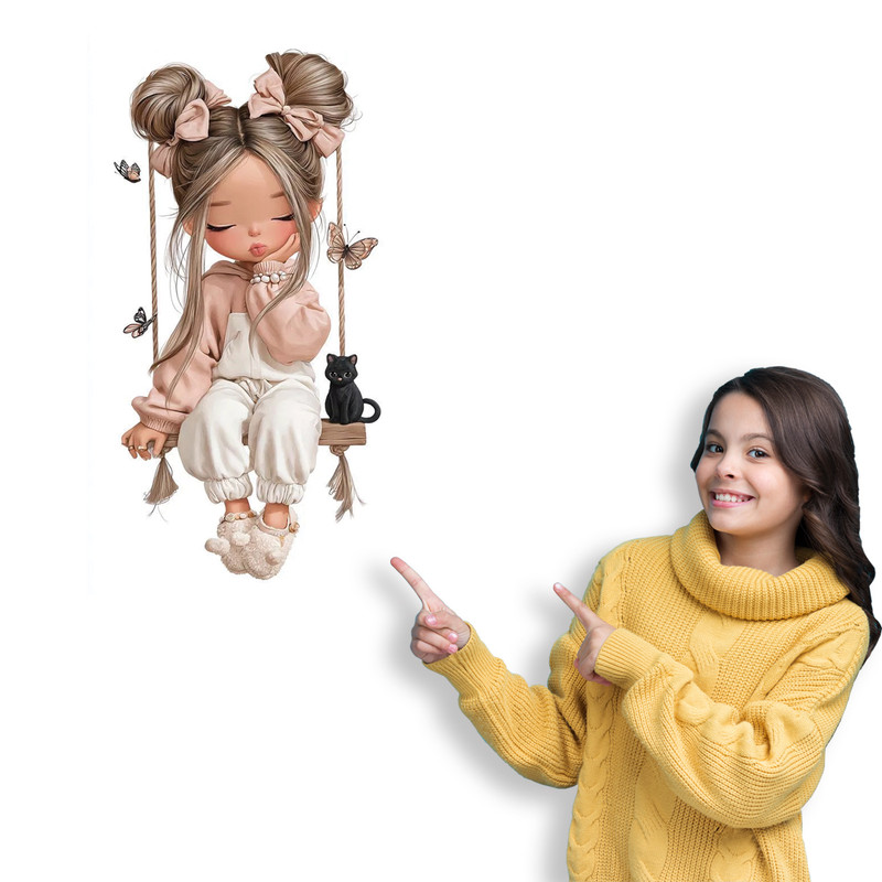 استیکر دیواری کودک مدل دختر و پروانه
