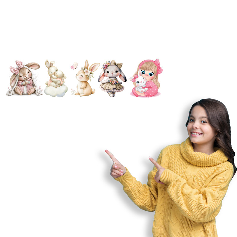 استیکر دیواری کودک مدل خرگوشهای ناز بسته 5 عددی