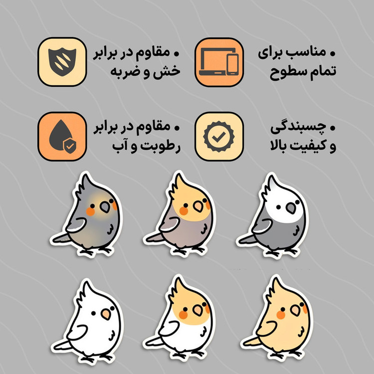 استیکر لپ تاپ طرح طوطی مدل عروس هلندی مجموعه ۶ عددی