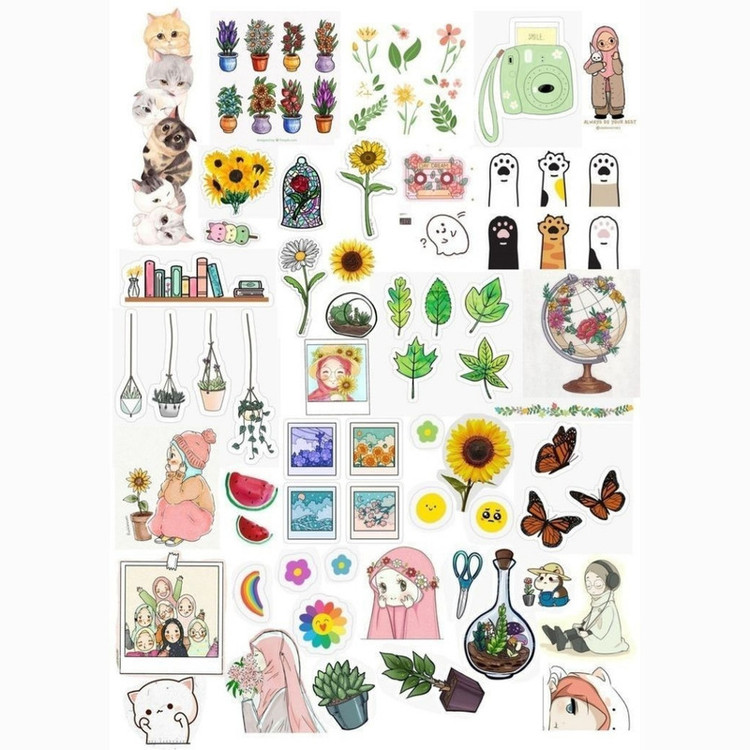 استیکر طرح flowers and cat مجموعه 45 عددی