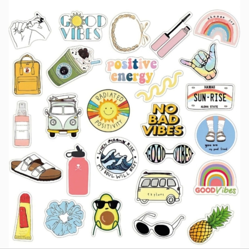 استیکر لپ تاپ طرح good vibes مجموعه 27 عددی