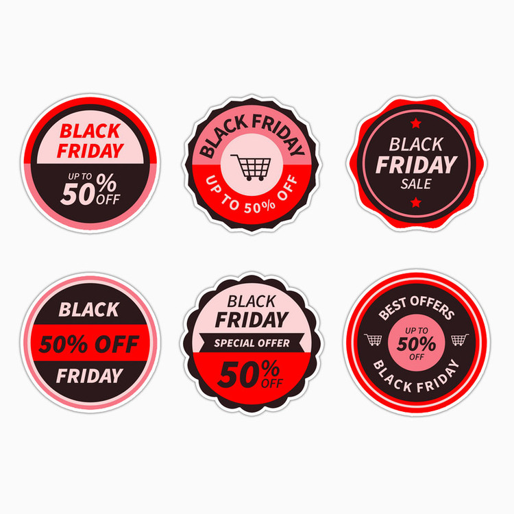 استیکر لپ تاپ و موبایل بووم طرح تخفیف مدل Black Friday کد MD14 مجموعه 6 عددی
