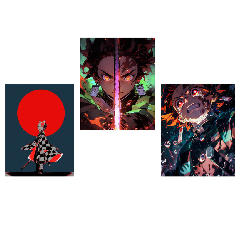 استیکر لپ تاپ و موبایل مدل انیمه طرح شیطان کش تانجیرو کامادو demon slayer kamado tanjiro کد 880 مجموعه 3 عددی