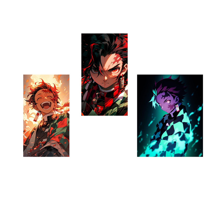 استیکر لپ تاپ و موبایل مدل انیمه طرح شیطان کش تانجیرو کامادو demon slayer kamado tanjiro کد 891 مجموعه 3 عددی