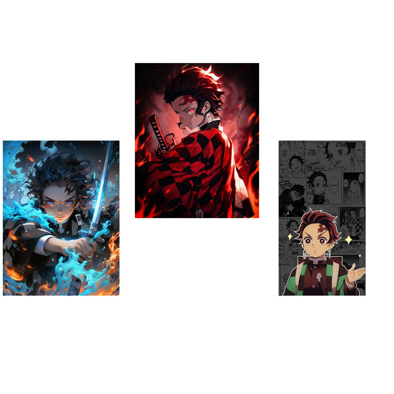 استیکر لپ تاپ و موبایل مدل انیمه طرح شیطان کش تانجیرو کامادو demon slayer kamado tanjiro کد 890 مجموعه 3 عددی