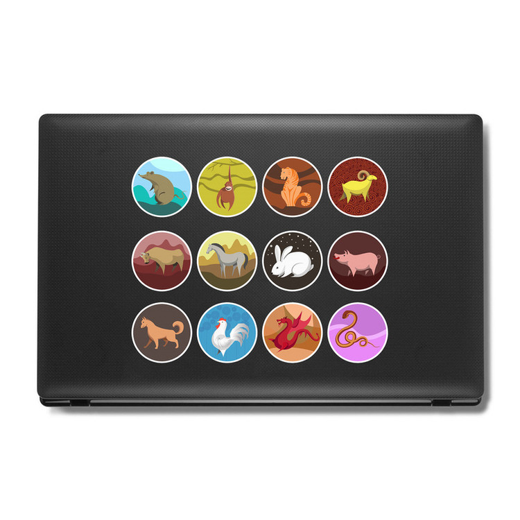 استیکر لپ تاپ و موبایل بووم طرح حیوانات مدل Zodiac کد MM121 مجموعه 12 عددی