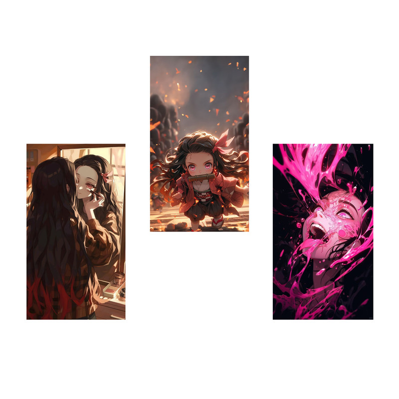 استیکر لپ تاپ و موبایل مدل انیمه طرح شیطان کش نزوکو کامادو demon slayer Nezuko Kamado کد 872 مجموعه 3 عددی