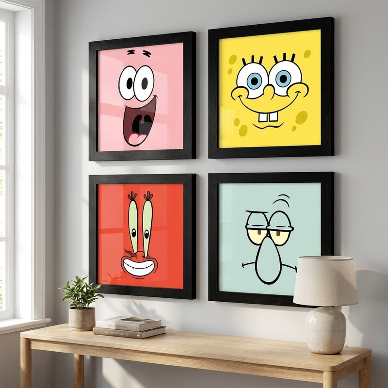 تابلو مدل باب اسفنجی طرح spongebob squarepants مجموعه 4 عددی