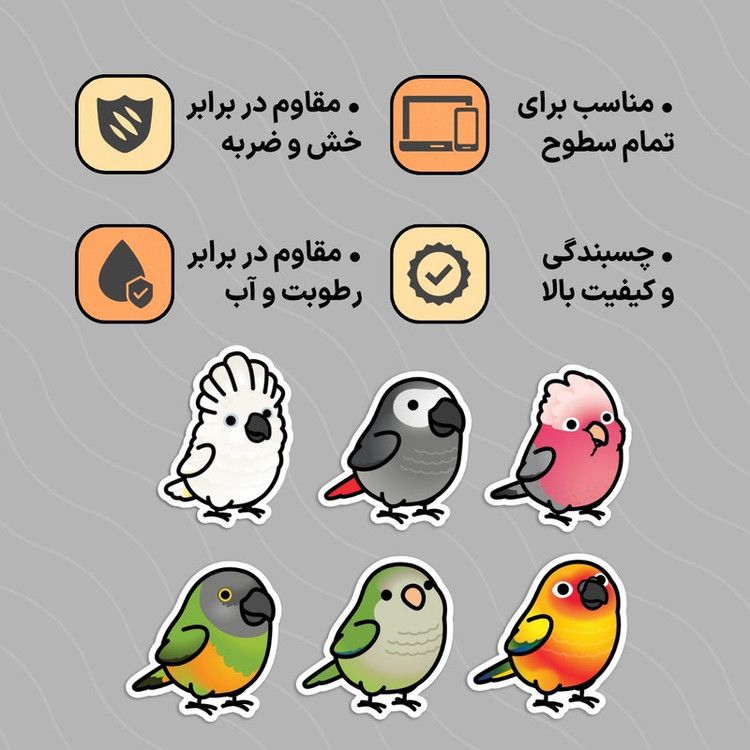 استیکر لپ تاپ طوطی مدل کاسکو گلارز سان کانور کاکادو سنگال راهب بسته ۵ عددی