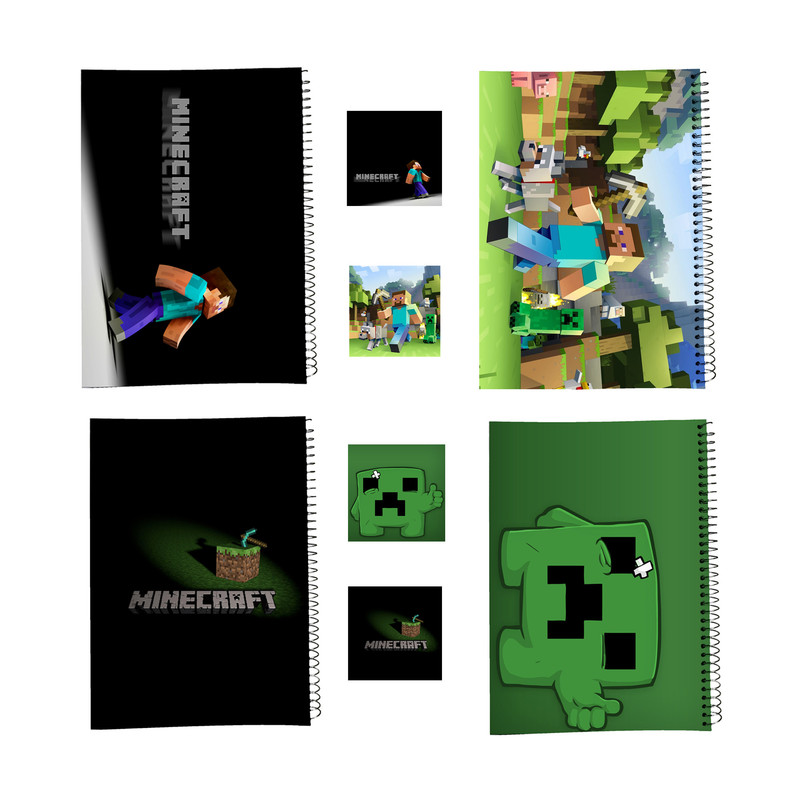 دفتر مشق 100 برگ طرح ماینکرافت کد Minecraft A4 به همراه برچسب مجموعه 8 عددی