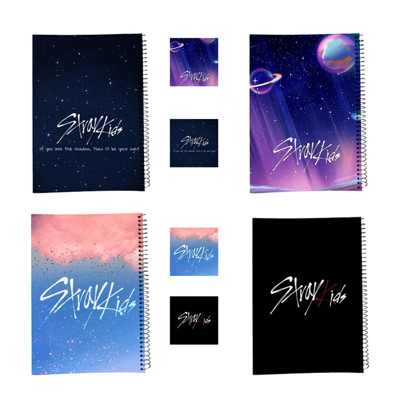 دفتر مشق 100 برگ طرح گروه موسیقی استری کیدز کد Stray Kids به همراه برچسب مجموعه 8 عددی