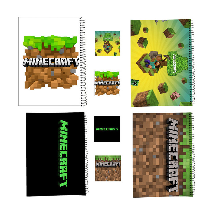 دفتر مشق 100 برگ طرح ماینکرافت کد Minecraft A3 به همراه برچسب مجموعه 8 عددی