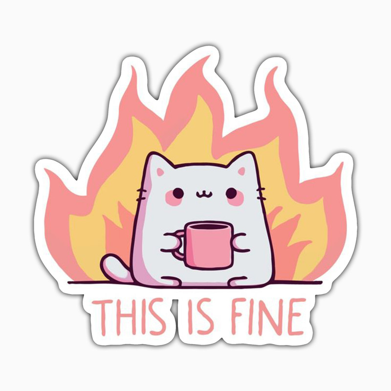 استیکر لپ تاپ و موبایل بووم طرح گربه مدل This is Fine کد FD8