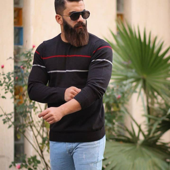 پلیور یقه گرد مردانه مدل نیم رگلان