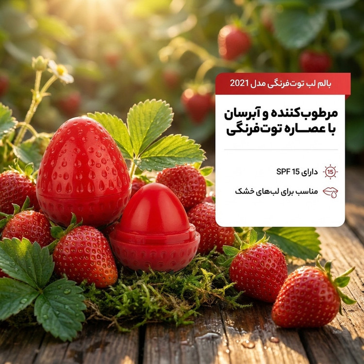 بالم لب توتفرنگی مدل 2021 بسته 2 عددی ماتیکی مرطوبکننده و آبرسان با عصاره توتفرنگی و SPF 15 محافظت از لبهای خشک و حساس