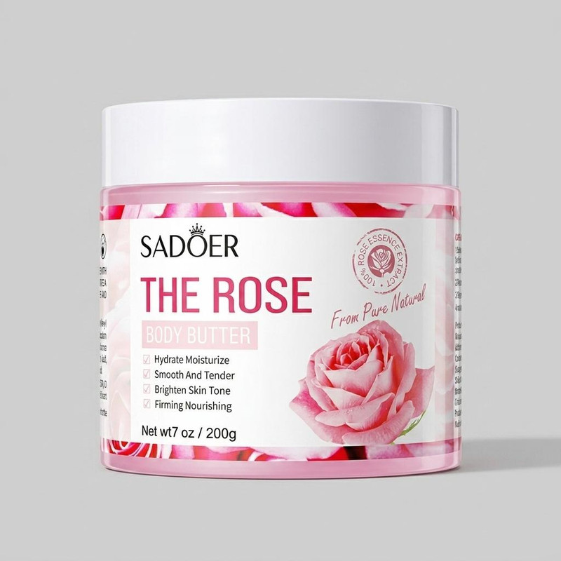 کره بدن سادور مدل The Rose حجم 250 میلی‌لیتر مرطوب‌کننده و ضد خشکی با ویتامین E، روغن بادام، آرگان و عصاره گل رز، ضد ترک، جوانساز، فاقد پارابن و مواد حساسیت‌زا، مناسب انواع پوست و استفاده پس از دوش