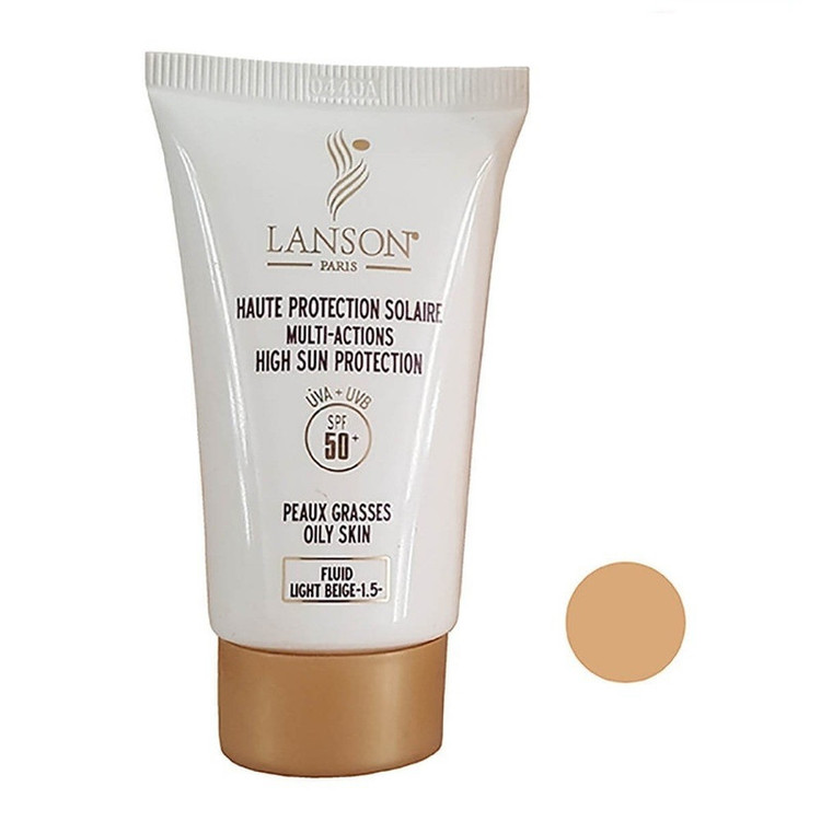 فلوئید ضد آفتاب رنگی لانسون مدل SPF60 شماره 1.5 محافظ UVA ،UVB، مناسب پوست چرب حجم 40 میلیلیتر