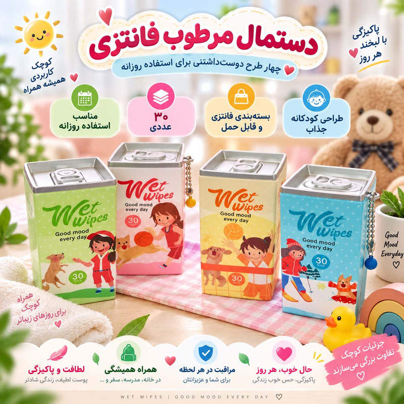 دستمال مرطوب مدل دختر بازیگوش بسته 30 عددی
