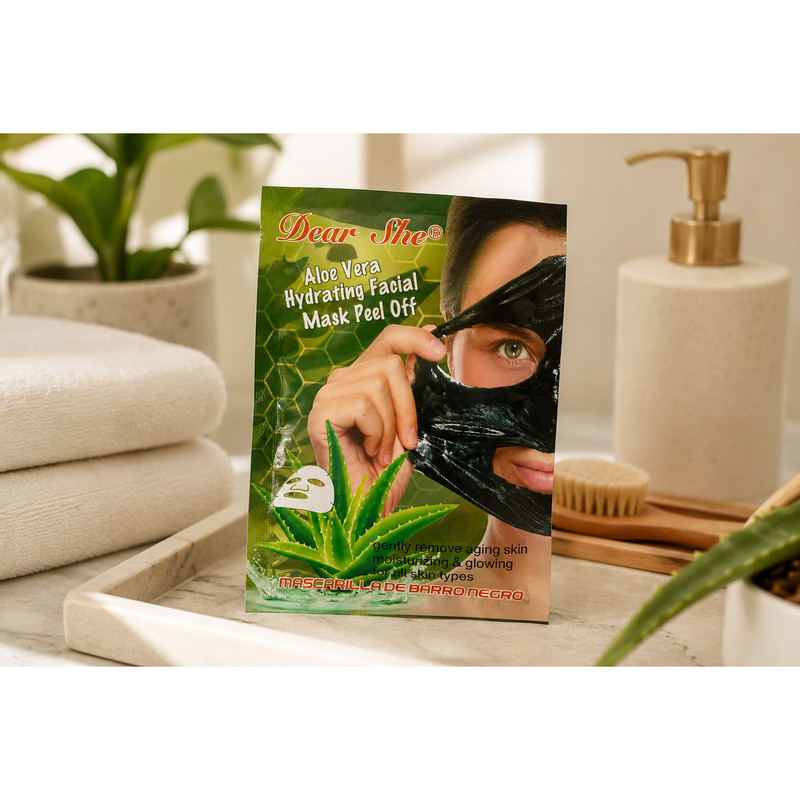 ماسک صورت دیر شی مدل آلوئه ورا با مواد مرطوبکننده، تنظیمکننده چربی، جوانکننده، روشنکننده و ضد پیری وزن 20 گرم