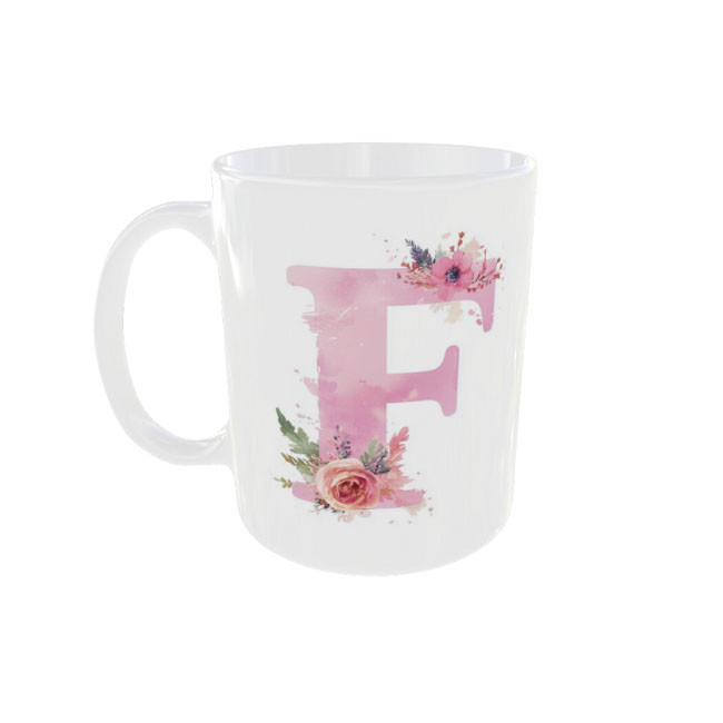 ماگ مدل اسم طرح گل و حرف F